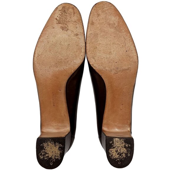 Vintage Salvatore Ferragamo Womens 7.5 Brown Tan Italy Leather Dress Pumps Heels - Picture 4 of 11